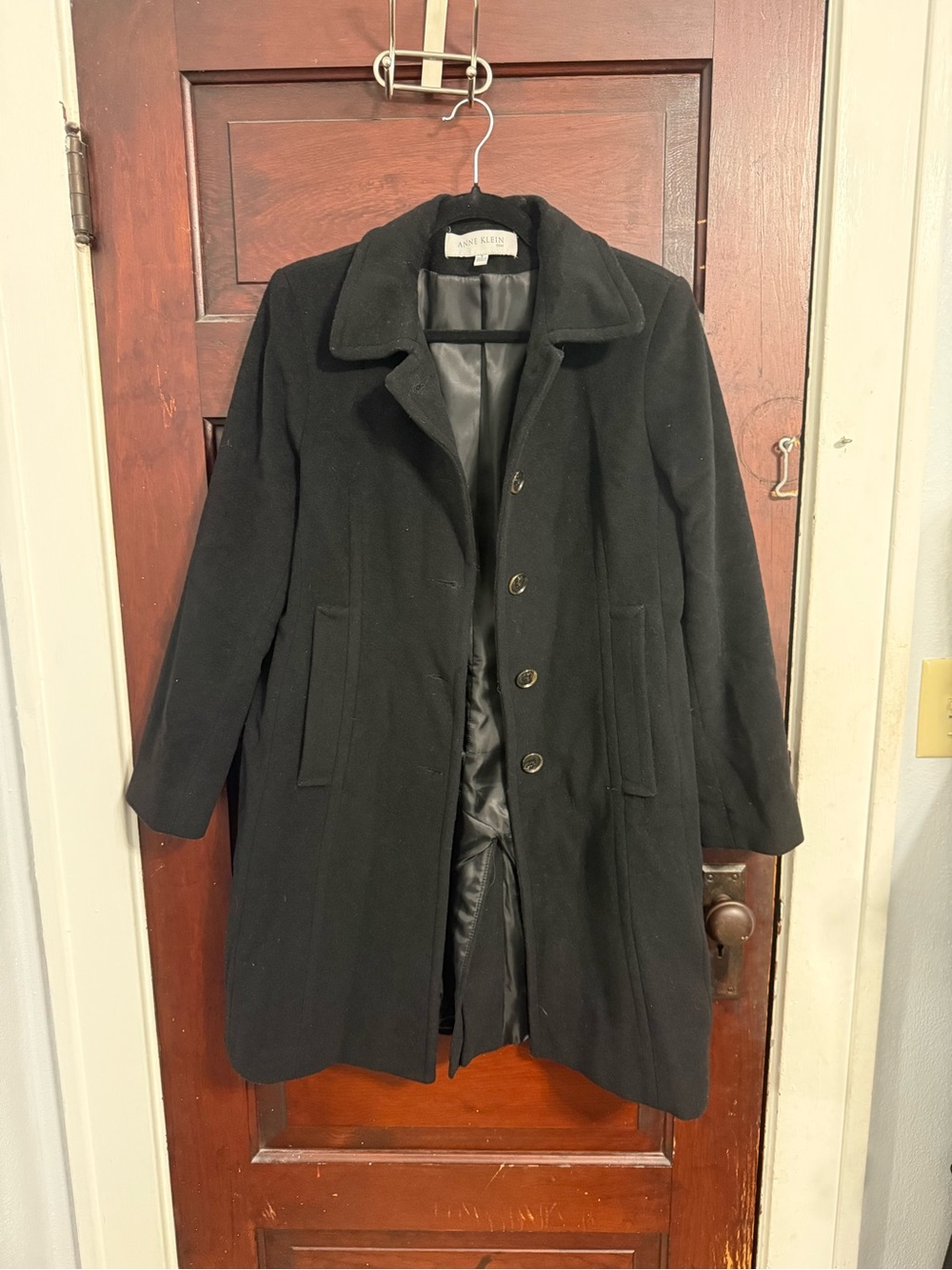 Anne Klein Black Wool‎ Blend Button-Front Coat